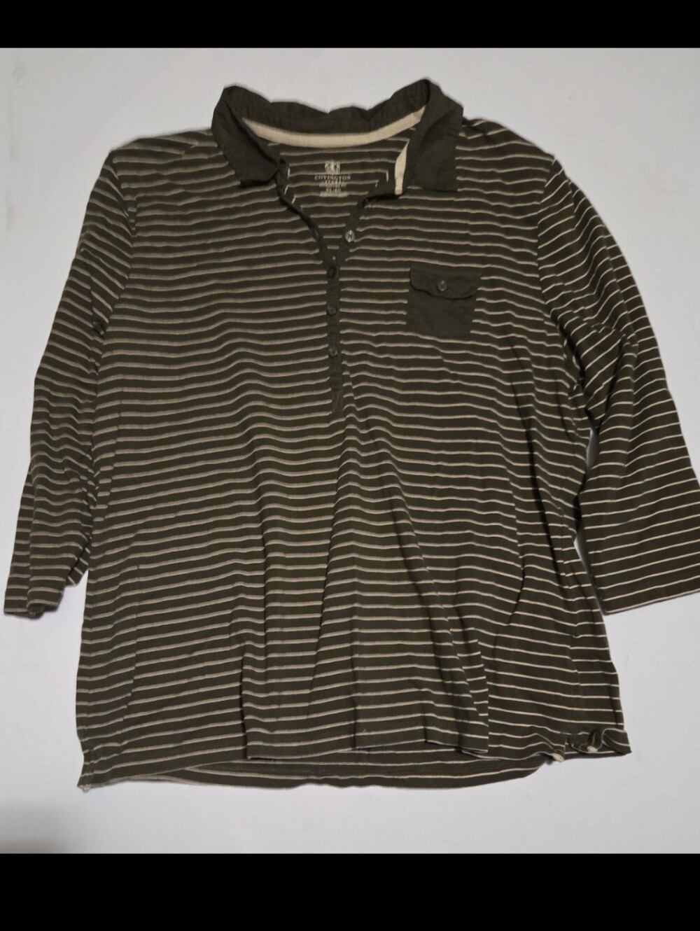 Covington Women's XL Green striped collar top #21